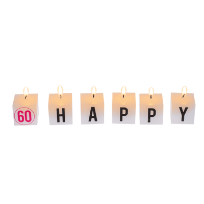 Velas cuadradas con letras, Feliz 60 cumpleaños,