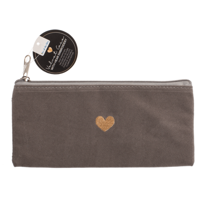 Velvet case with heart embroidery,