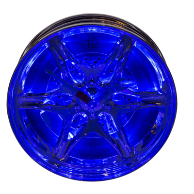 Wanduhr, Felge, mit blauer LED, D: ca. 27 cm,