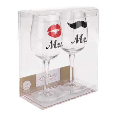 Weinglas, Mr & Mrs, mit Kussmund- &