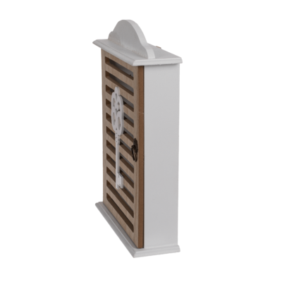 Weißer Holz-Schlüsselkasten mit naturfarbener Tür,