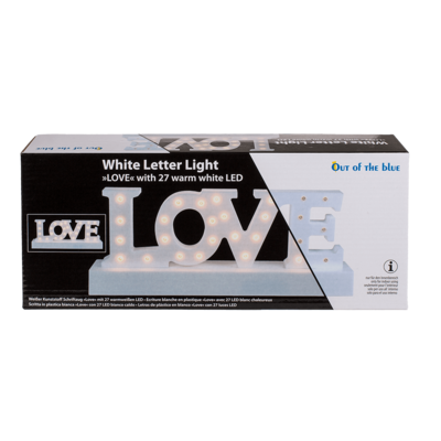 Weißer Schriftzug, Love, mit 27 warmweißen LED,