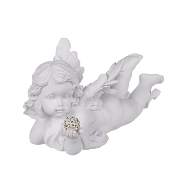 White, lying Polyresin Angel with Crystal Deco,