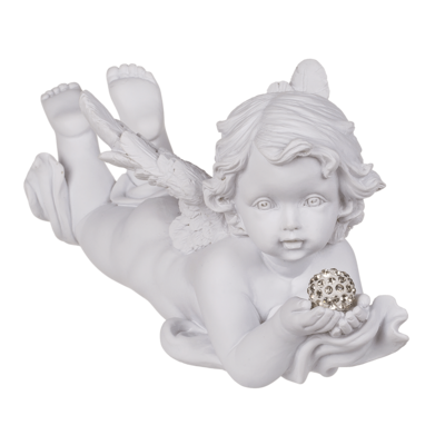 White, lying Polyresin Angel with Crystal Deco,