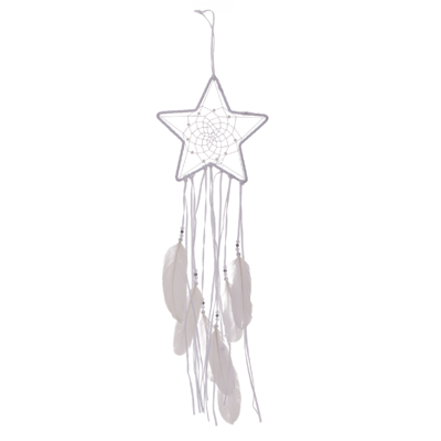 White coloured fabric Dreamcatcher, Moon and Star,