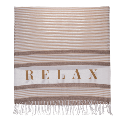 White/cream/brown coloured Fouta Towel, Relax,
