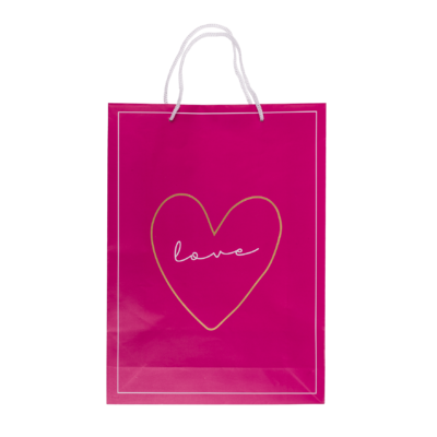 White/dark pink colored paper gift bag, Love,