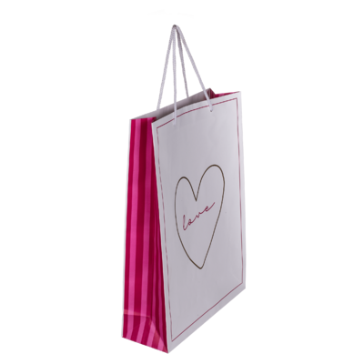 White/dark pink colored paper gift bag, Love,