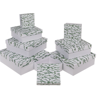 White gift boxes, Eucalyptus,