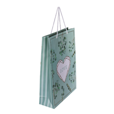 White/green colored paper gift bag, Love,