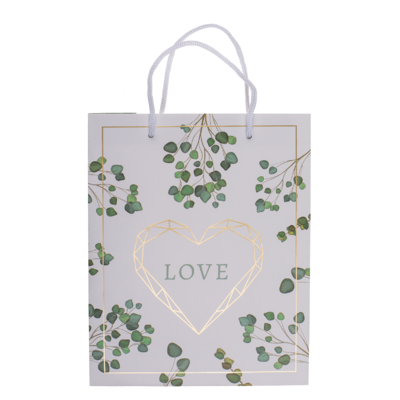 White/green paper gift bag, Love,