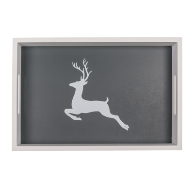 White/grey colored wooden tray, deer,