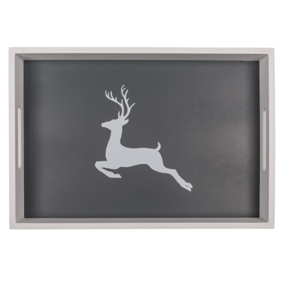 White/grey colored wooden tray, deer,