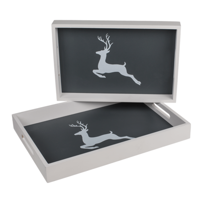 White/grey colored wooden tray, deer,