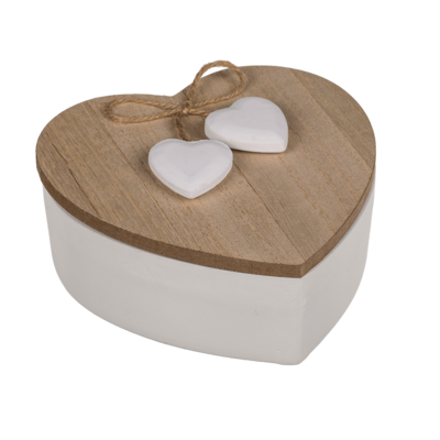 White heart shaped wooden box with wooden