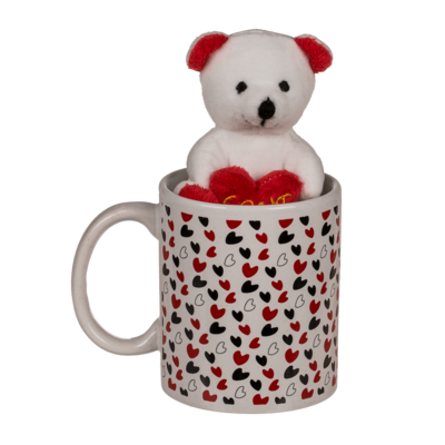 White mug, with little hearts,