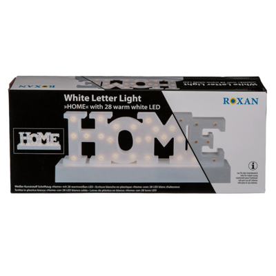 White plastic letter light, Home,