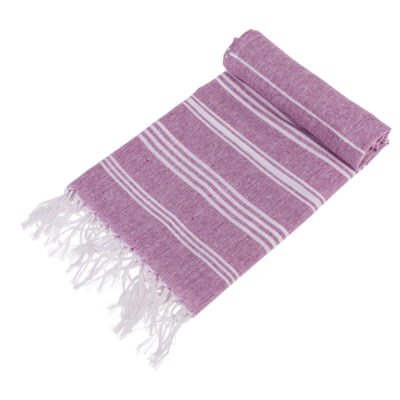 White/purple coloured Fouta Towel (for sauna &,