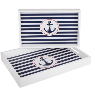 White wooden tray with anchor, Tradtional