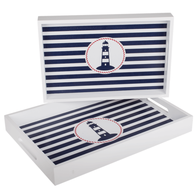 White wooden tray with lighthouse, Tradtional