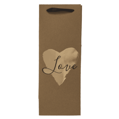 Wine bottle craft paper bag, hearts,