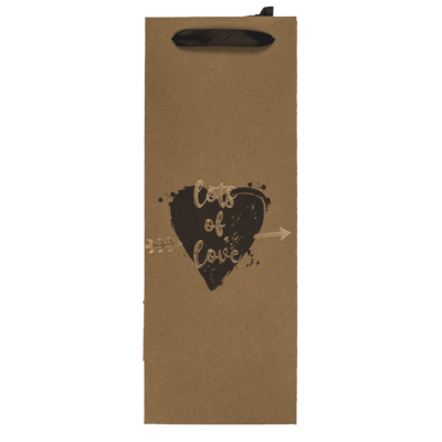 Wine bottle craft paper bag, hearts,