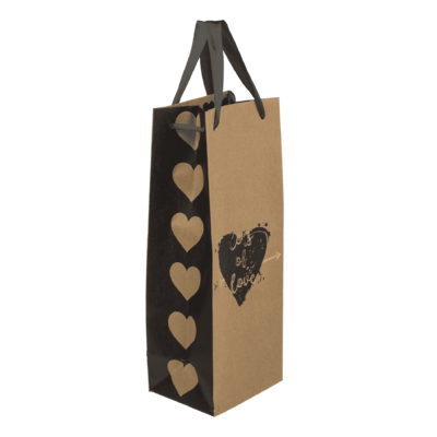 Wine bottle craft paper bag, hearts,