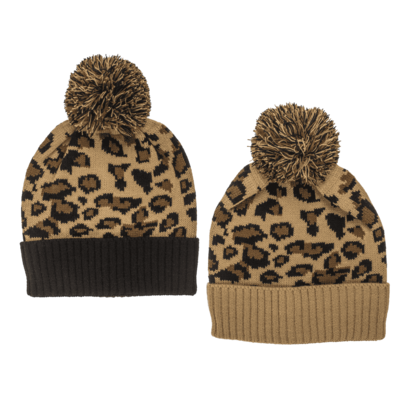 Winter hat with artificial fur, Leopard,