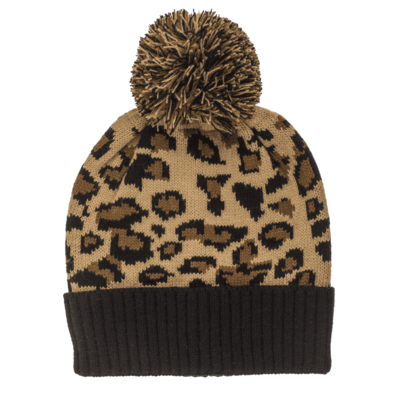 Winter-Mütze mit Kunstfell-Bommel, Leopard,