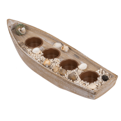 Wooden boat for 4 tealights, mussels