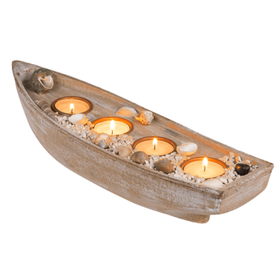 Wooden boat for 4 tealights, mussels