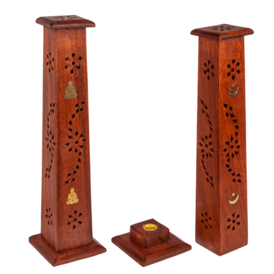 Wooden incense stick burner box, standing,