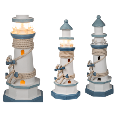 Wooden lighthouse with 8 warm white LED,