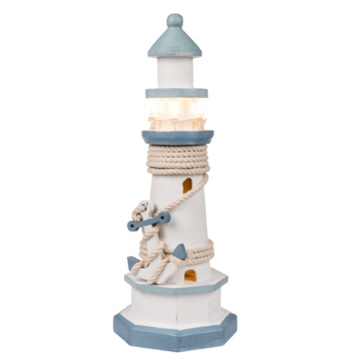 Wooden lighthouse with 8 warm white LED,