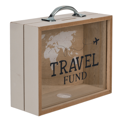 Wooden savings box, Travel Fund,