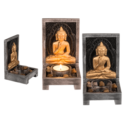 Wooden tealight holder, Buddha,