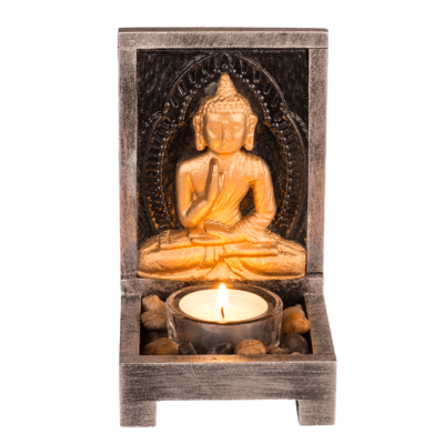 Wooden tealight holder, Buddha,