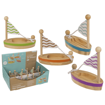 Wooden Toy Sailboat, 11,5 x 5,5 cm