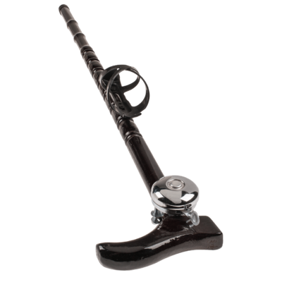 Wooden walking stick with drink holder & bell,