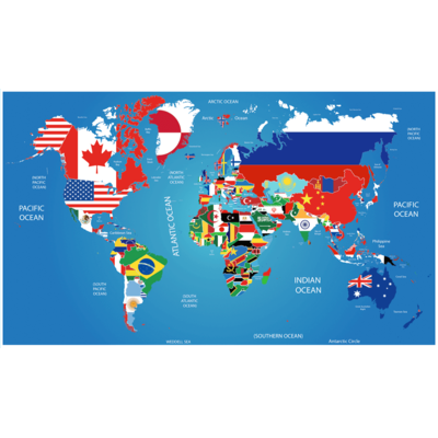 World Map for scratching, flags,