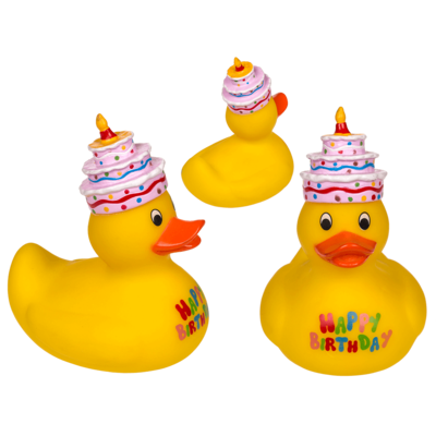Yellow squeaking duck, Happy Birthday,