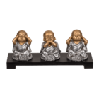 3 Polyresin decoration figurines on wooden bowl,