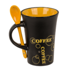 Black Ceramic Mug with spoon, Coffee,