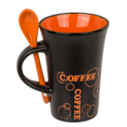 Black Ceramic Mug with spoon, Coffee,