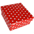 Cajitas de regalo rojas con puntos blancos,