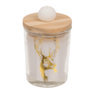 Candle in glass, with wooden lid & pompom,