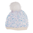 Comfort cap with artifical fur pompom & sequins