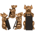 Figurine décorative dorée, cochon avec tablette,