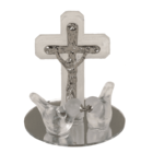 Glass cross with doves, 2 colours ass., 4 x 5 cm,