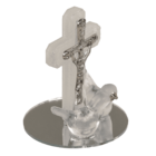 Glass cross with doves, 2 colours ass., 4 x 5 cm,